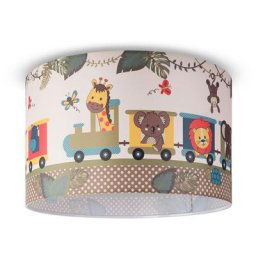 Paco Home - Suspension Chambre Enfant Plafonnier Abat-Jour Tissu Rond Jungle Design 2 (Ø45,5 cm),