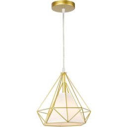 Vintage suspension luminaire industrielle cage forme diamant 25cm E27 rétro lustre abat jours corde