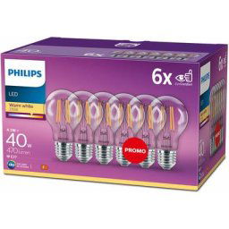 Ampoule led Standard E27 40W Blanc Chaud Claire, Verre, Lot de 6 - Philips