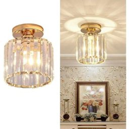 Plafonnier Moderne Lustre Abat-jour en Cristal et Métal led Suspension Luminaire éclairage E27