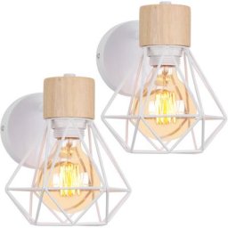 Lot de 2 Appliques Murales Industrielles Réglable Design Cage en Bois Métal 16CM, Lampe Murale