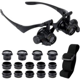 Lunettes Loupe avec 2 Lumières led, 8 Lentilles Détachables(2.5X 4X 6X 8X 10X 15X 20X 25X), Loupe à