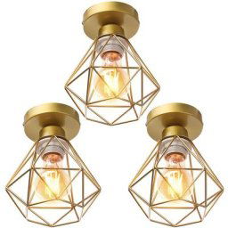 3pcs Plafonnier Industriel en Métal, Suspension Luminaire Style Vintage Design forme Cage Diamant