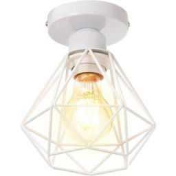 Plafonnier Industriel en Métal, Blanc Suspension Luminaire Style Vintage Design forme Cage Diamant