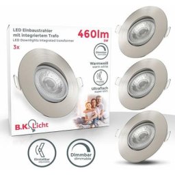 B.k.licht - lot de 3 spots à encastrer IP23 ultraplats orientables et dimmables Ø90mm 5W 460Lm 3000K