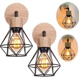 Lot de 2 Applique Murale Intérieur Industrielle, Vintage Abat-jour Réglable Cage Diamant Luminaire