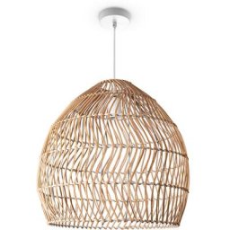 Paco Home - Suspension Salon Boho Lampes En Osier Rotin Lampe Suspendue Créme (Ø40 cm), Lampe à