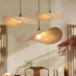 Lustre en Bambou De Style Chinois Personnalisé Chapeau De Paille Lampes Suspendues Rétro Créatif