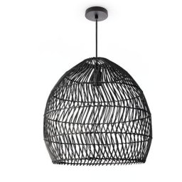 Paco Home - Suspension Salon Boho Lampes En Osier Rotin Lampe Suspendue Noir (Ø40cm), Lampe à