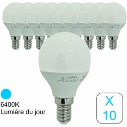 Lot de 10 ampoules LED E14 sphérique 4,9W 470Lm 6400K - garantie 2 ans