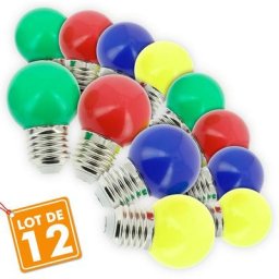 Lot de 12 Ampoules E27 1W Eq 20W Panaché Guirlande guinguette extérieur