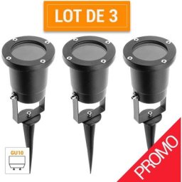 Pack Promo 3 Spots extérieurs piquets Diego 230V ronds douille GU10- IP65 - 35W Max. Finition noire