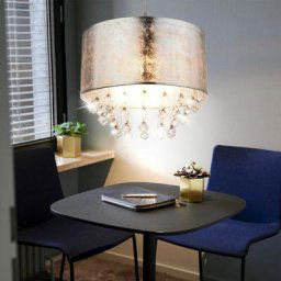 Cristal suspendu lumière textile pendule chambre éclairage plafonnier argent Globo 15188H3