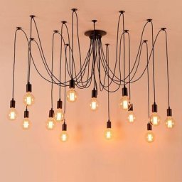 Lustre Suspension Araignee E27 Douille Rétro Industriel abat-jour Noir, diy Ajustable Longueur avec