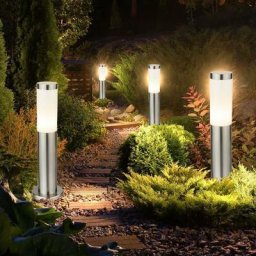 Lot de 4 lampadaires inox éclairage extérieur lampadaires IP44 spots spots E27 argent
