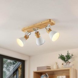 Spot à intensité variable 'Merela' en bois pour salon & salle à manger - bois clair, blanc