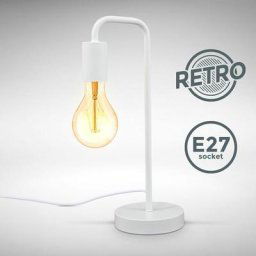 I Lampe de table rétro, lampe de lecture en forme de lampadaire courbé, métal blanc mat, douille