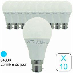 Lot de 10 ampoules led B22 standard 11,1W 1055Lm 6400K - garantie 2 ans