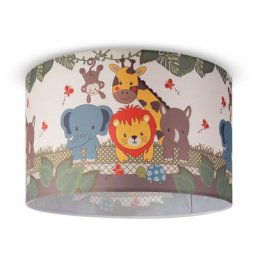 Paco Home Suspension Chambre Enfant Plafonnier Abat-Jour Tissu Rond Jungle Design 1 (Ø45,5 cm),
