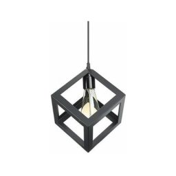 E27 Suspension Rétro Vintage Cube Carré Lustre abat-jour Luminaire Industriel Noir