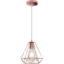 Lampe Suspension Cage forme Diamant Contemporain Lustre Abat-jour Or rose pour Salon Cuisine Salle