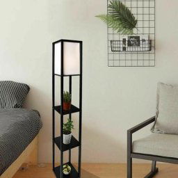 Lampadaire en bois Design Lampe sur Pied avec 3 Niveaux Etagères und E27 Base 1.6M Lampadaire