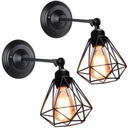 Lot de 2 Applique Mural Industrielle Design forme Cage Diamant Ajustable Lampe de Plafond Métal