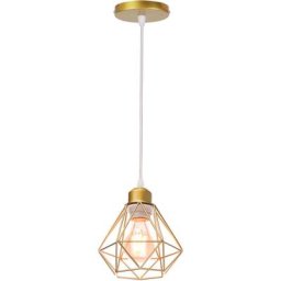 Lustre Suspension Industriel en Métal Or , Luminaire Style Vintage Design forme Cage Diamant Rétro