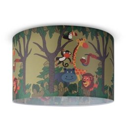 Paco Home - Suspension Chambre Enfant Plafonnier Abat-Jour Tissu Rond Jungle Design 4 (Ø45,5 cm),