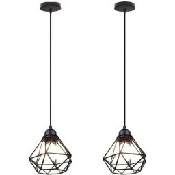 2x Suspension Lustre en Métal Luminaire Cage Diamant Fer Corde Ajustable Lampe Salon E27 Edison