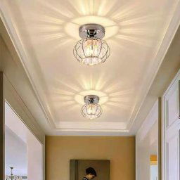 Lot de 2 luminaires de plafond à cristaux, lustre plafonnier cage et cristal e27 led pour cuisine