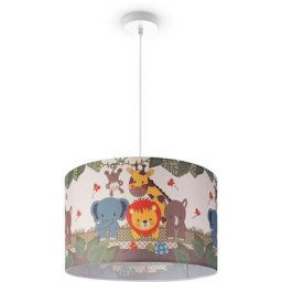 Suspension Chambre Enfant Plafonnier Abat-Jour Tissu Rond Jungle Lampe à suspension - Blanc, Design