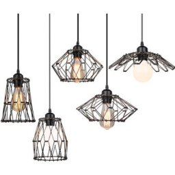 5 en 1 Lustre Suspension Luminaire Industrielle E27 Noir diy, Abat jours Cage forme Changeable