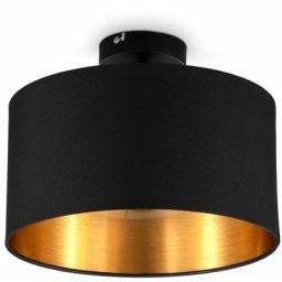 B.k.licht - i Plafonnier en tissu noir-or i 1-flamme i E27 i Ø30 cm i Sans ampoule