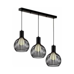 Suspensions Industrielle Cage fer ,Lustre Abat-Jour Corde Ajustable 3 Luminaire Lustre en Fer Salle