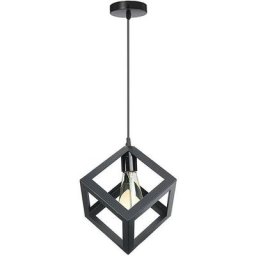 Lustre Suspension Contemporain en Cage Cube Carré Fer Luminaire E27 Salon Cuisine Chambre - Noir