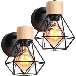 Lot de 2 Appliques Murales Industrielles Réglable Design Cage en Bois Métal 16CM, Lampe Murale