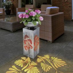 Pilier décoratif avec pot de fleurs et éclairage Lampe de colonne solaire, poteau de jardinière