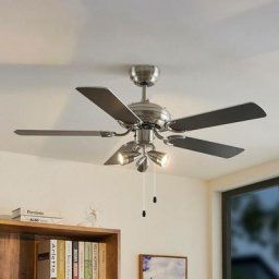 Ventilateur de plafond avec lampe 'Anariki' en métal pour salon & salle à manger - argenté, noir