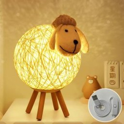 Veilleuse Veilleuse LED petit, Mouton Lampe de Chevet en Rotin, Veilleuse Enfant Projecteur, Lampe