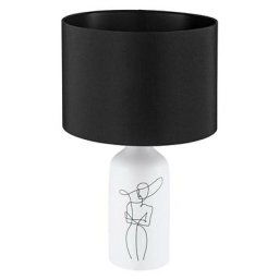 Lampe de table Vinoza en céramique blanc, textile noir E27 1x40w h: 50,5 cm Ø30 cm avec