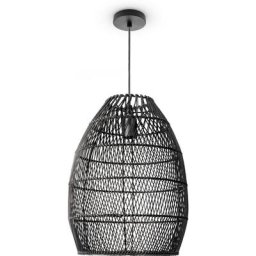Paco Home - Suspension Salon Boho Lampes En Osier Rotin Lampe Suspendue Noir (Ø30cm), Lampe à
