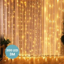 Rideau Lumineux 3M x 3M Intérieur 300 LEDs Blanc Chauds - Guirlande Lumineuse Sapin Cable
