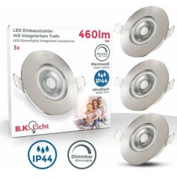 B.k.licht - 3x spots à encastrer ultra-plats spéciales sdb IP44 nickel mat dimmables
