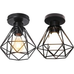 Lot de 2 Plafonnier industrielle vintage design rétro cage en métal fer forge, Suspension luminaire