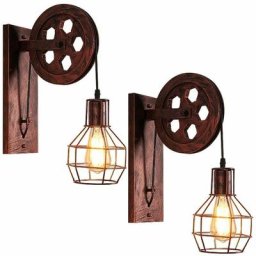 2x Applique Murale Industrielle Poulie Vintage Lampe de Mur Luminaire Intérieur pour Chambre Salon