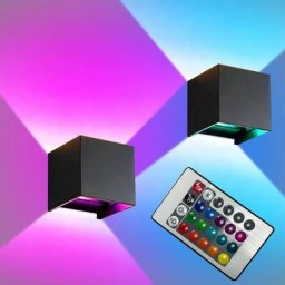 Lot de 2 appliques murales led avec télécommande rvb Applique murale 12 w Cube Light Noir Réglable