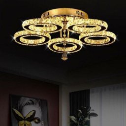 Lustre en cristal plafonnier encastré 5 anneaux Chrome moderne 50W Led plafonnier en cristal pour
