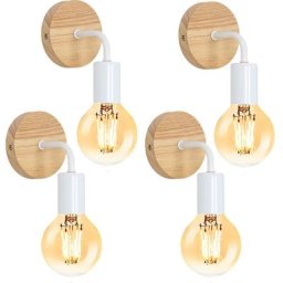 Applique Murale Industrielle en Bois Vintage Blanc, Lampe de Murale Réglable à 360 °, Ampoule E27