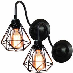 2pcs Appliques Murales Industrielle Intérieure Mini Cage Diamant, Lampe Suspension Vintage